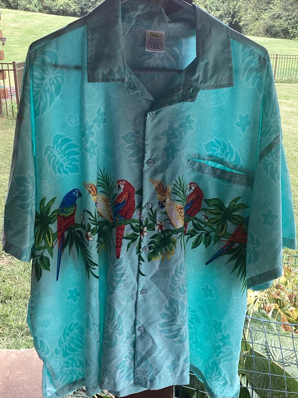 Rima Beach World Aloha Shirt XXL in blue with parrots